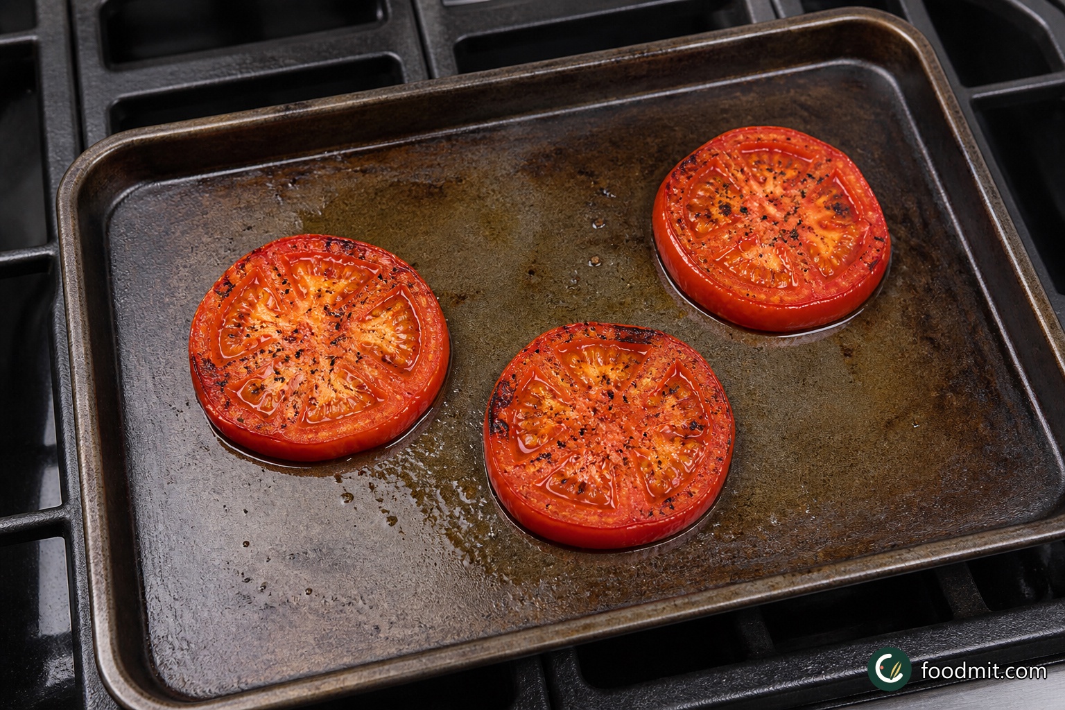 Heat the broiler. Cut the Roma tomatoes into thick rounds and set them on a broiler-safe baking sheet. Drizzle them with olive oil, then season with kosher salt and black pepper. Broil until the surfaces begin to brown, about 8 minutes. Let the rounds cool a little before assembling the casserole. If working ahead, cover and refrigerate them for up to 1 day.