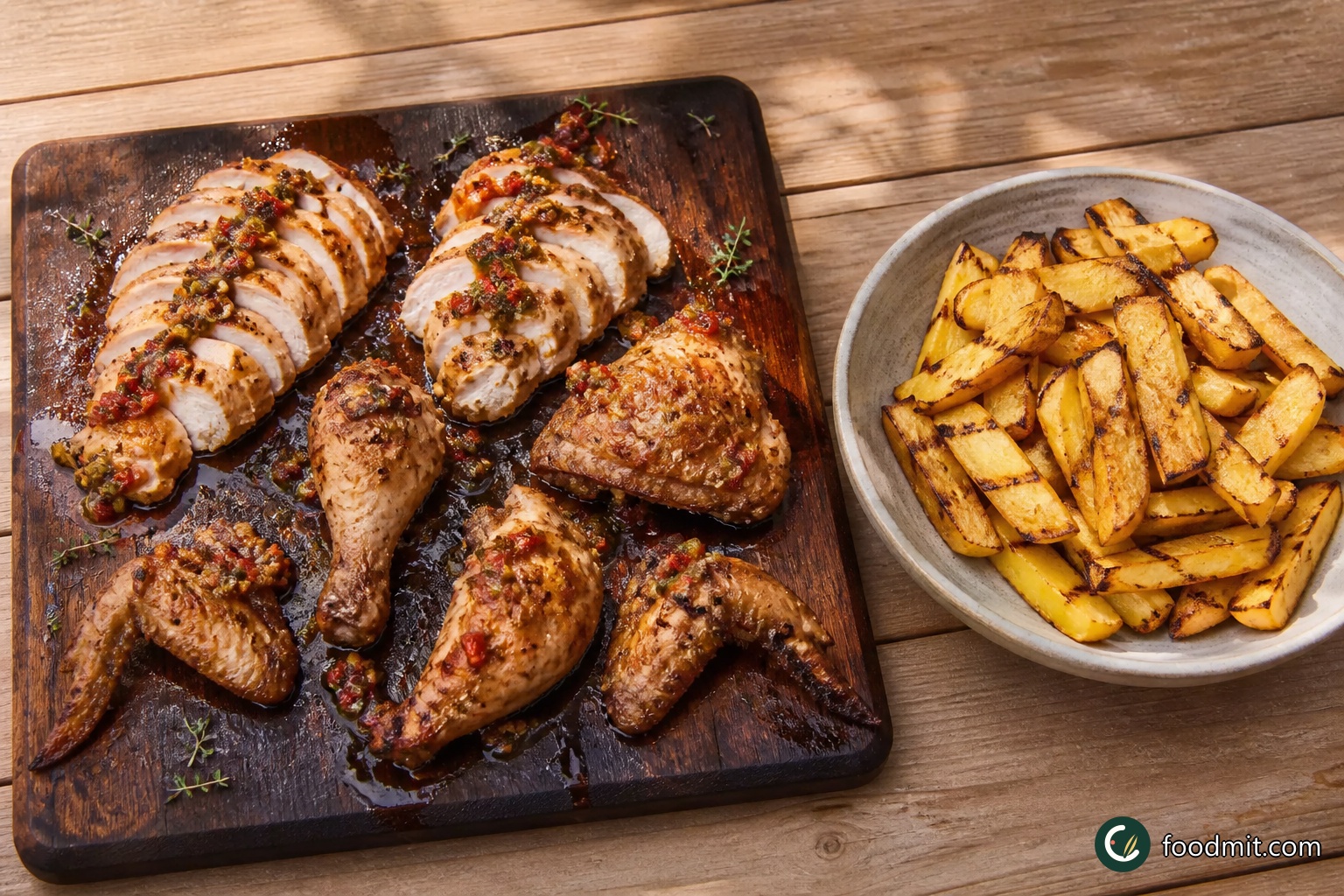 Carving board with grilled chips