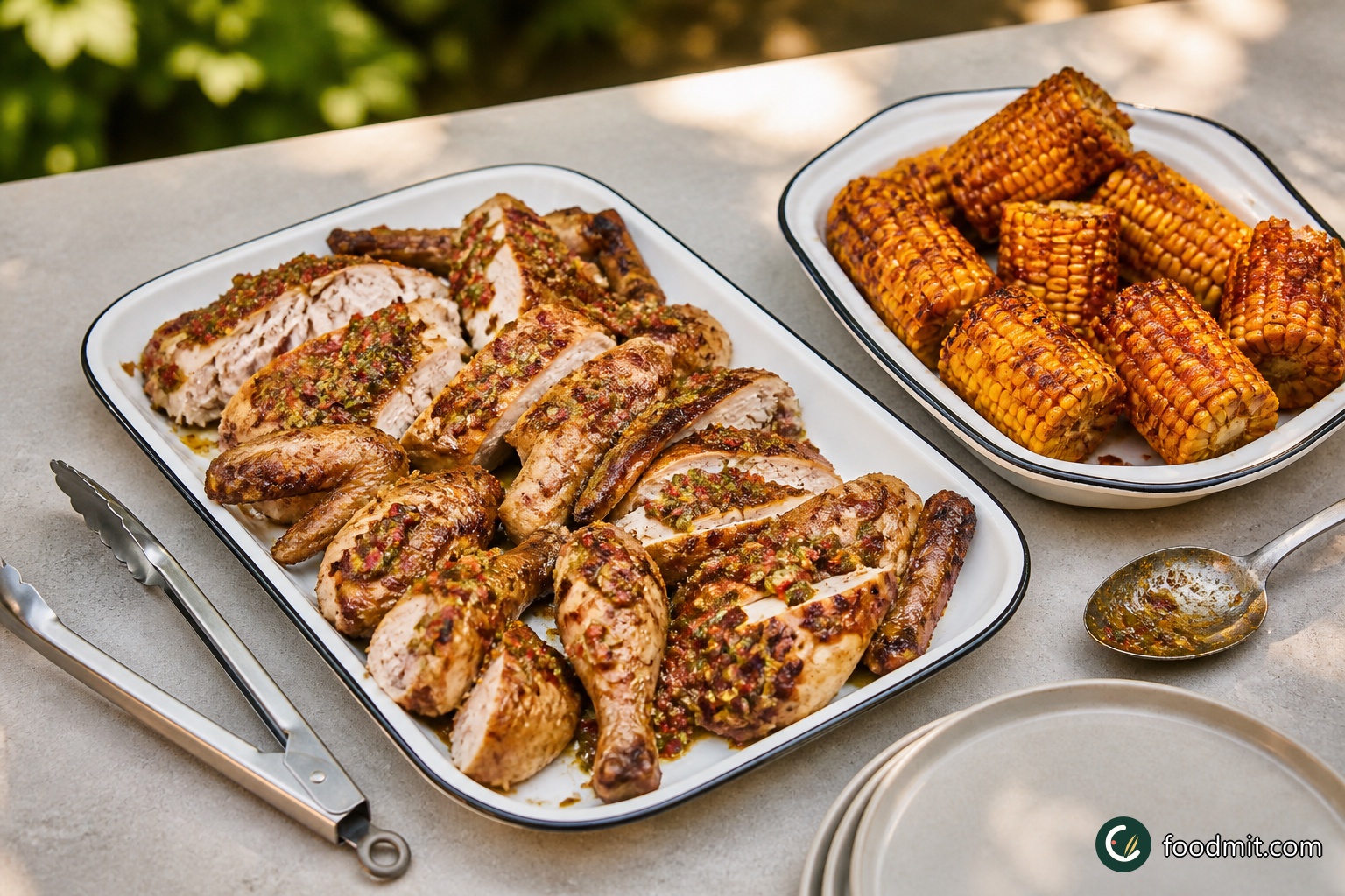 Backyard spread with Sriracha corn