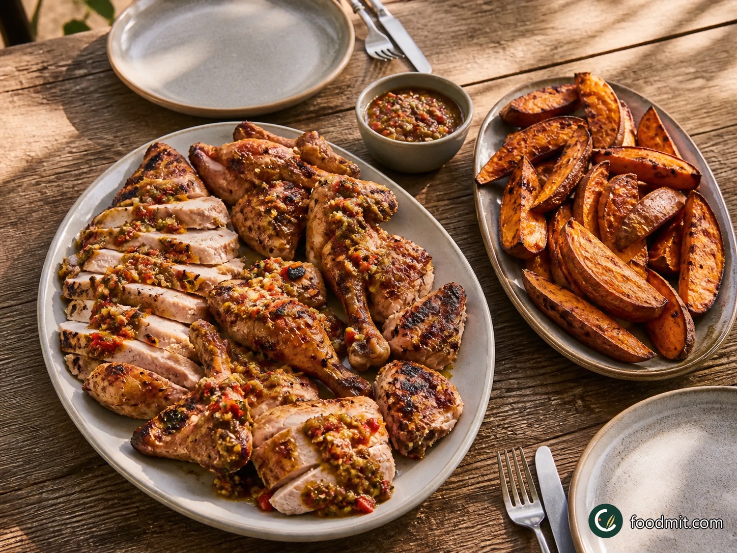 Family platter with sweet potato wedges
