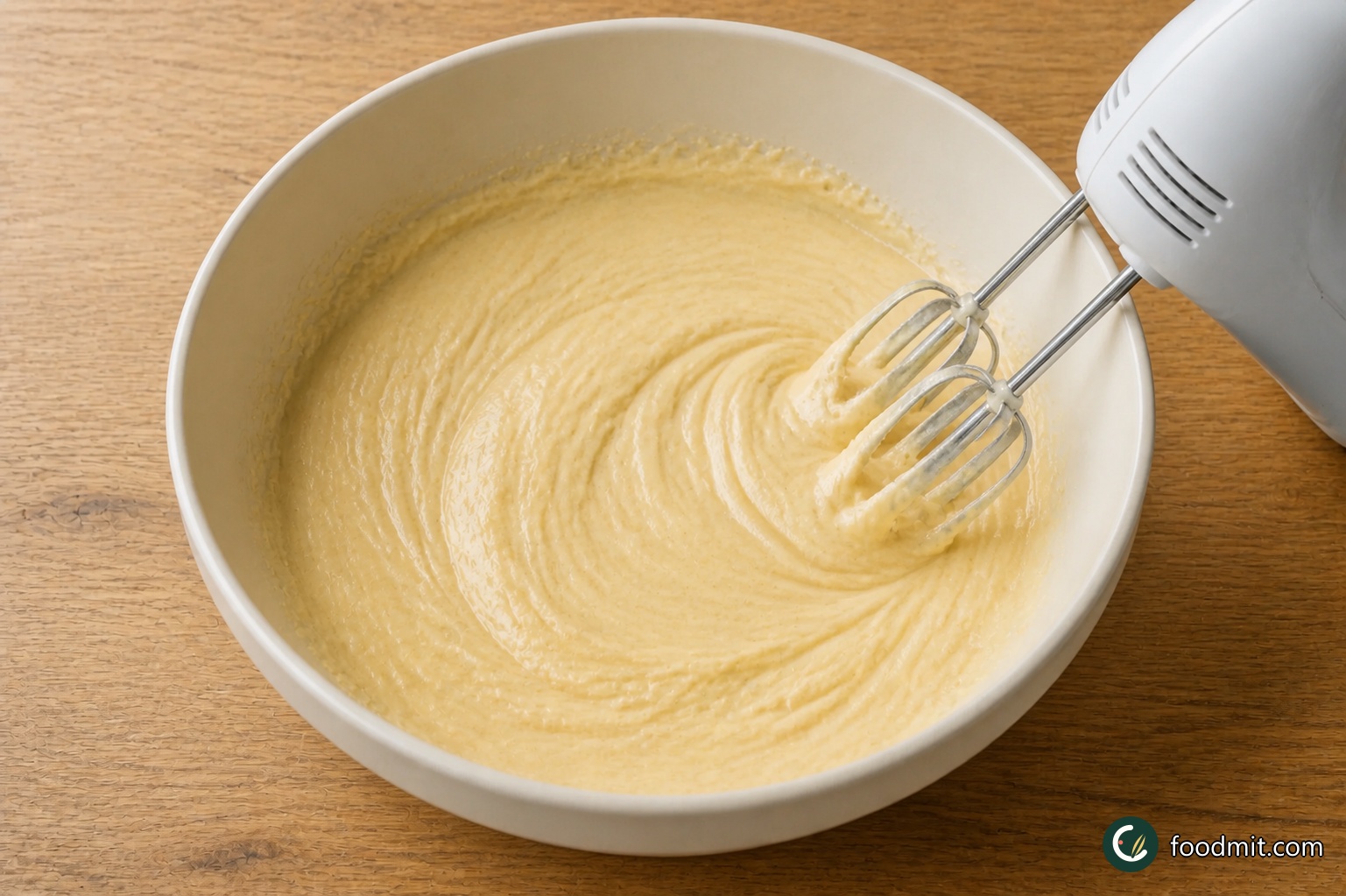 Sift the flour into a large, roomy bowl. Add the golden caster sugar, ground almonds, salt, spreadable butter, eggs and brandy. Beat with an electric hand whisk for about 1 minute, moving around the bowl so no dry flour remains. Stop when the mixture looks evenly blended, smooth and creamy; prolonged beating is unnecessary.