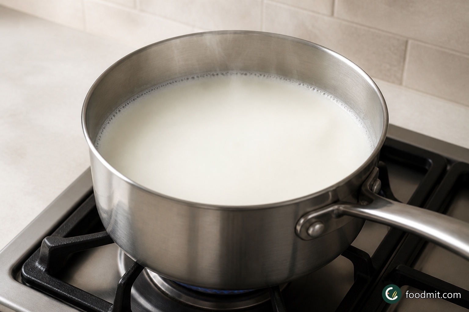 Pour the milk into a medium saucepan and place it over medium heat. Warm it through so it is hot when it meets the flour mixture, but watch the edges and do not let it boil over.