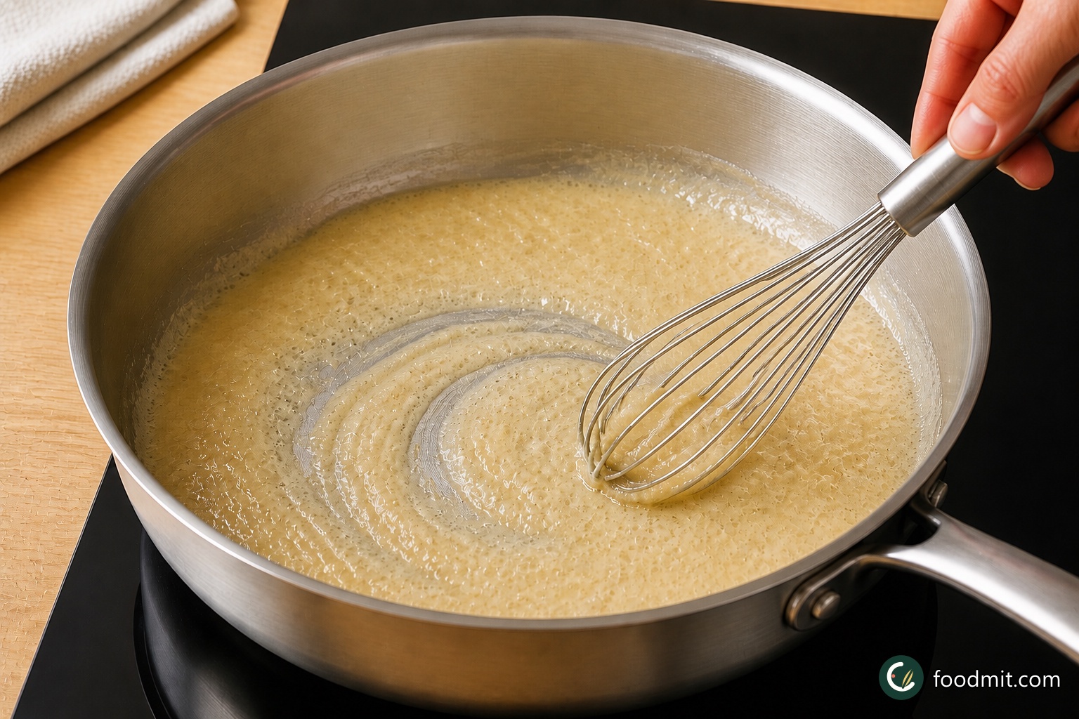 Melt the remaining 6 tablespoons butter in a high-sided skillet over medium heat. Once the butter is bubbling, whisk in the flour and keep whisking for 1 minute, until the mixture is cohesive and no dry flour remains.