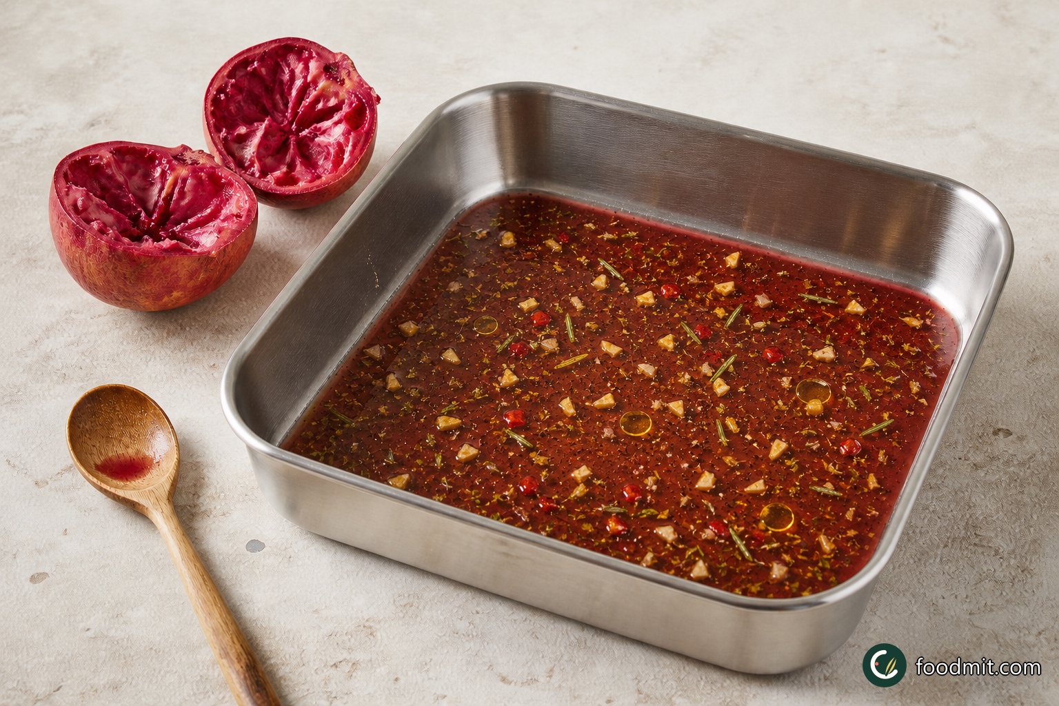 Heat the oven to 180°C/350°F/gas 4 and choose a roasting tray that holds the chicken fairly closely. Cut one pomegranate in half and press all the juice from both halves into the tray, catching and removing any seeds. Stir in 1 tablespoon of olive oil. Split the preserved lemons, remove their seeds and chop them finely. Roughly chop the chilli, strip the leaves from the rosemary and add everything to the tray with sea salt and black pepper.